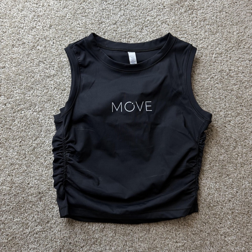 MOVE Tank Top Womens Small Black Ruched Side Crop Sleeveless Workout Gym - Picture 1 of 7